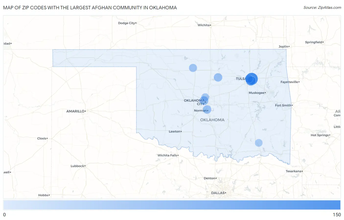 Zip Codes with the Largest Afghan Community in Oklahoma Map