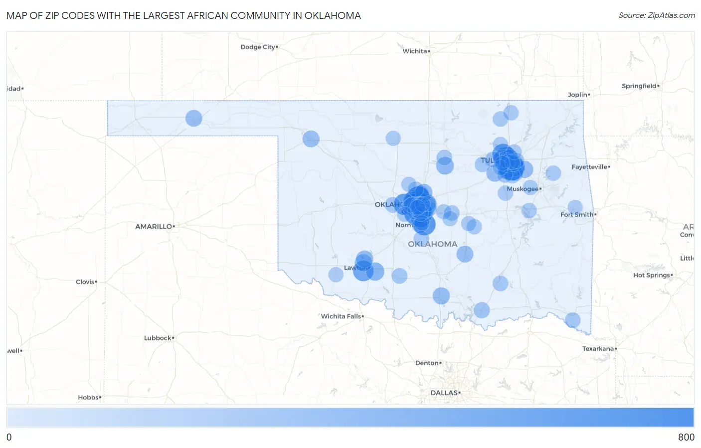 Zip Codes with the Largest African Community in Oklahoma Map