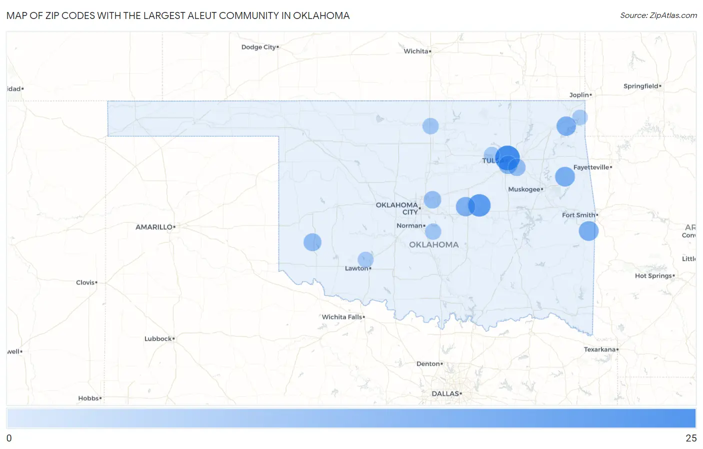 Zip Codes with the Largest Aleut Community in Oklahoma Map
