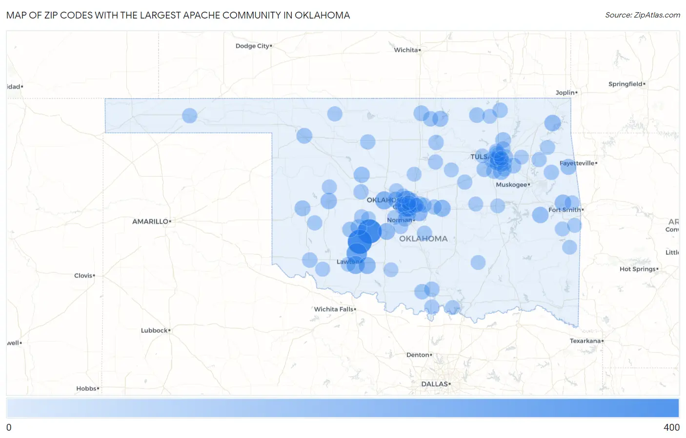 Zip Codes with the Largest Apache Community in Oklahoma Map