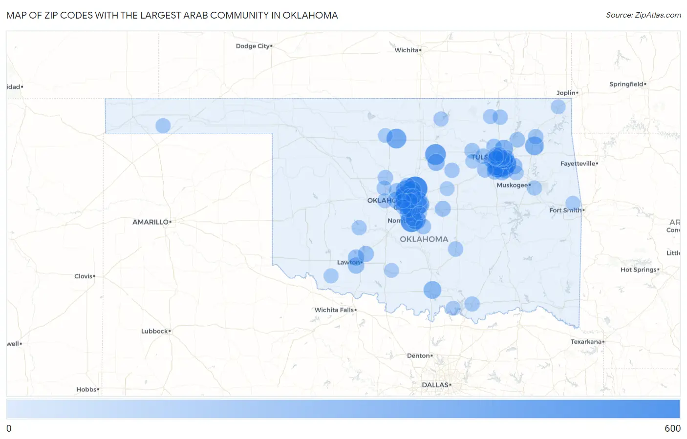 Zip Codes with the Largest Arab Community in Oklahoma Map