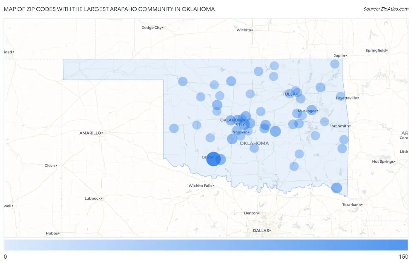 Zip Codes with the Largest Arapaho Community in Oklahoma Map