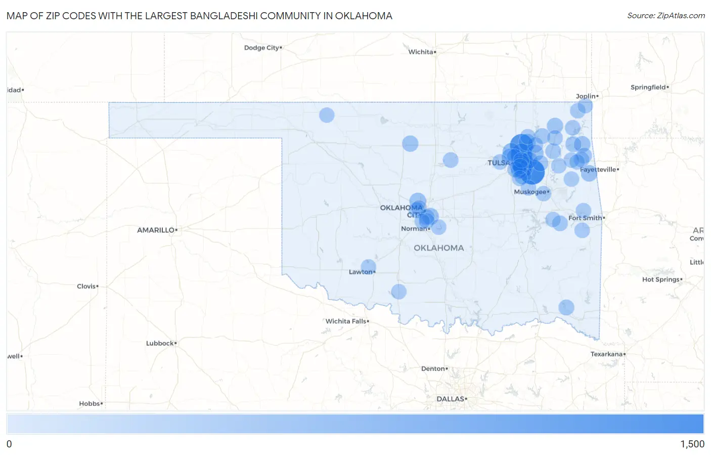 Zip Codes with the Largest Bangladeshi Community in Oklahoma Map