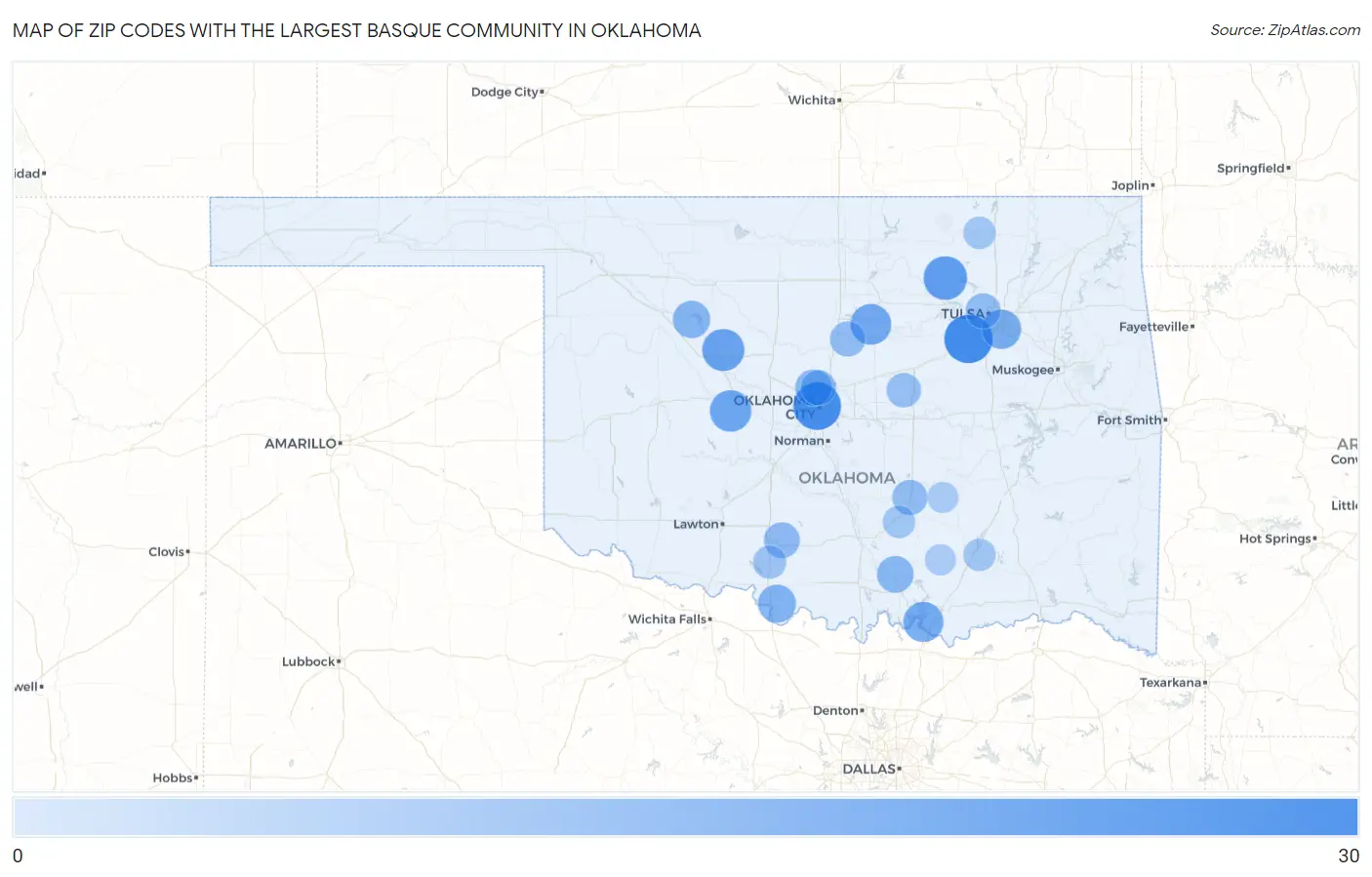 Zip Codes with the Largest Basque Community in Oklahoma Map