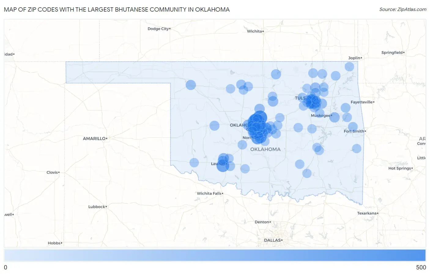 Zip Codes with the Largest Bhutanese Community in Oklahoma Map