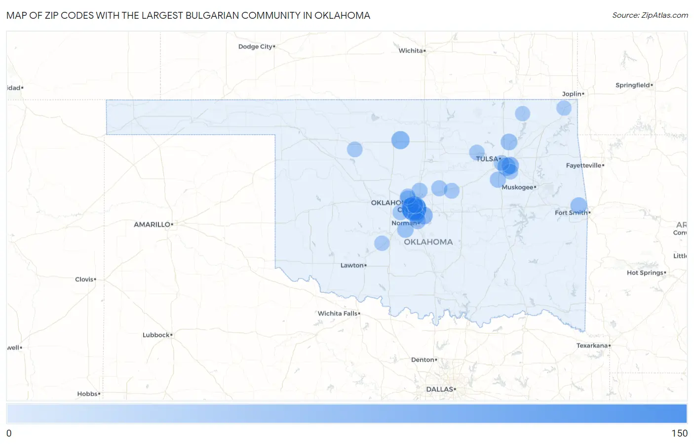 Zip Codes with the Largest Bulgarian Community in Oklahoma Map