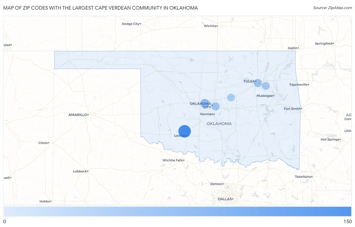 Zip Codes with the Largest Cape Verdean Community in Oklahoma Map