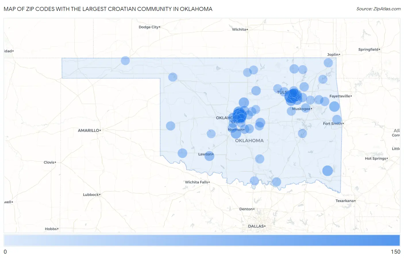 Zip Codes with the Largest Croatian Community in Oklahoma Map