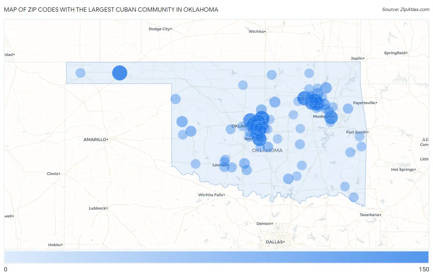 Zip Codes with the Largest Cuban Community in Oklahoma Map