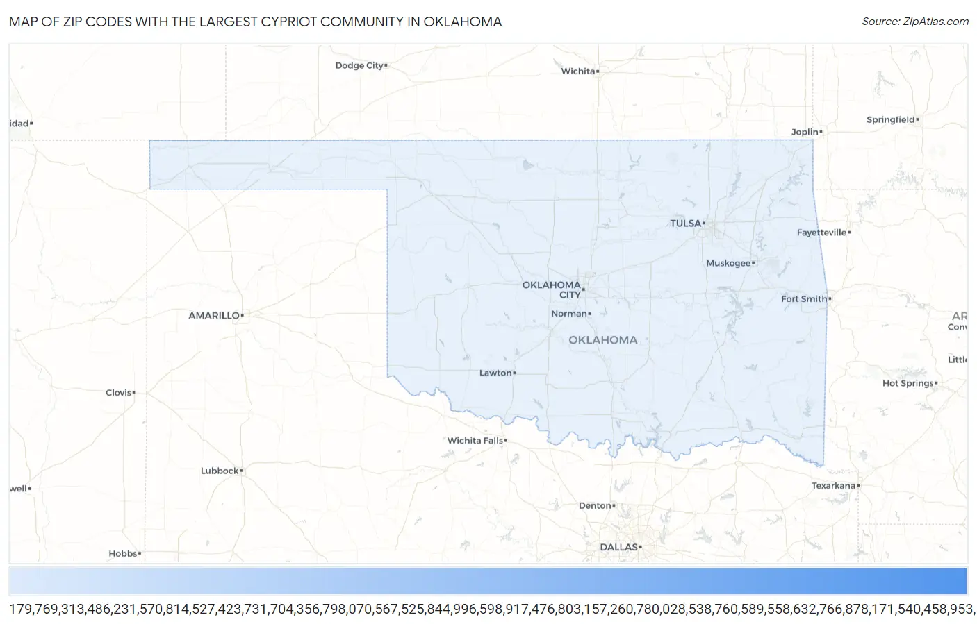 Zip Codes with the Largest Cypriot Community in Oklahoma Map