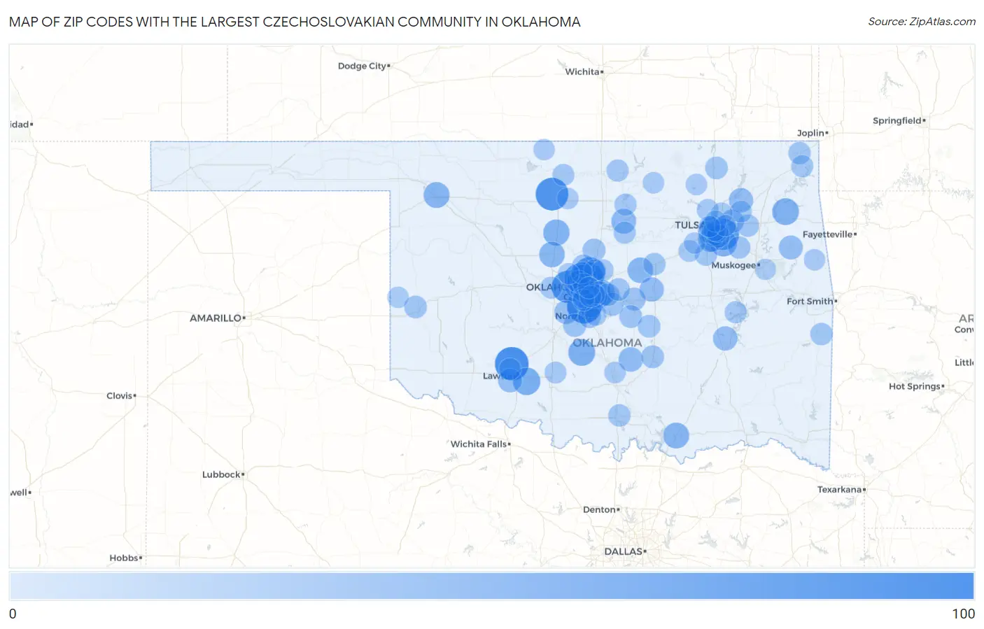 Zip Codes with the Largest Czechoslovakian Community in Oklahoma Map