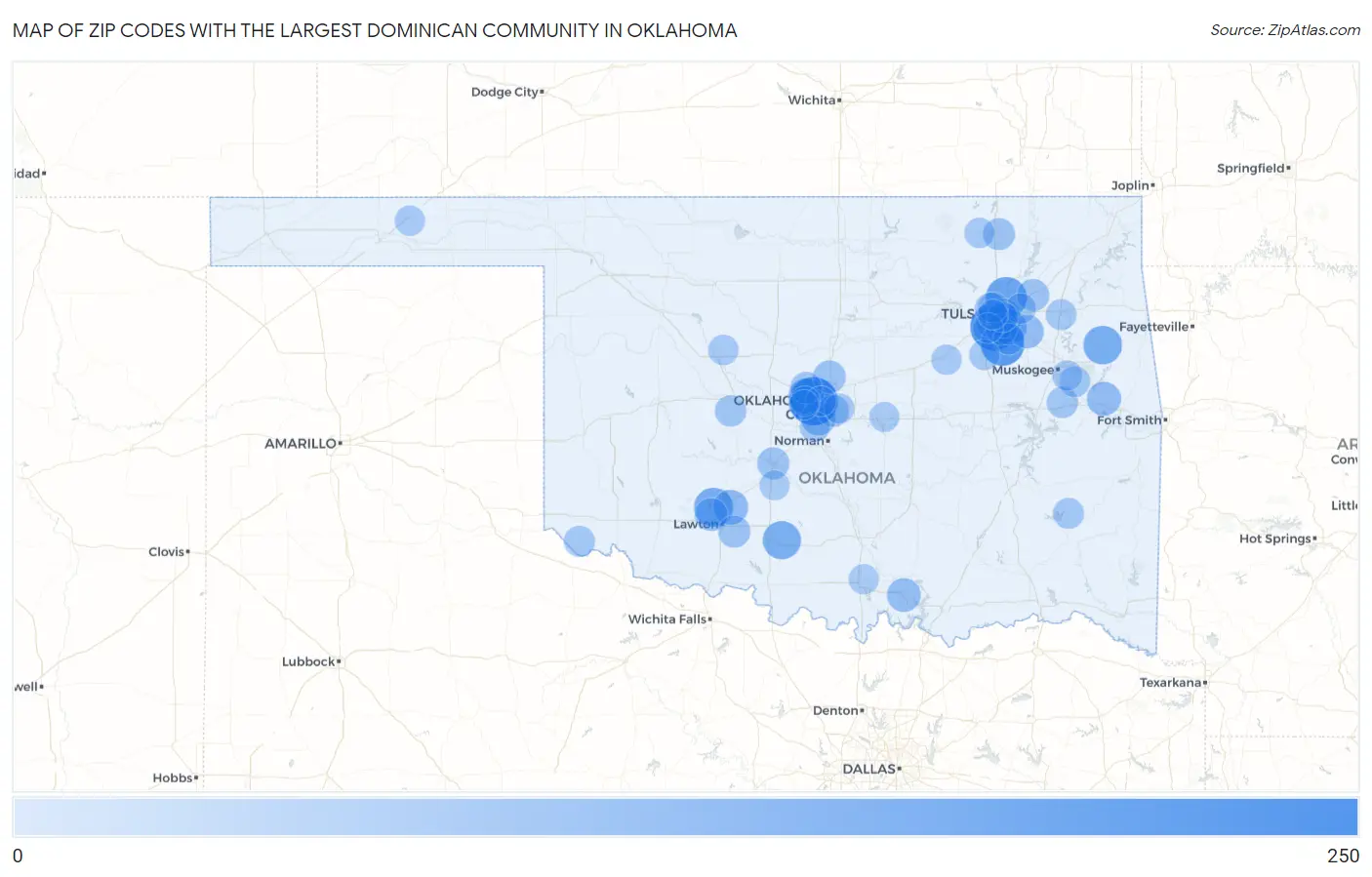 Zip Codes with the Largest Dominican Community in Oklahoma Map