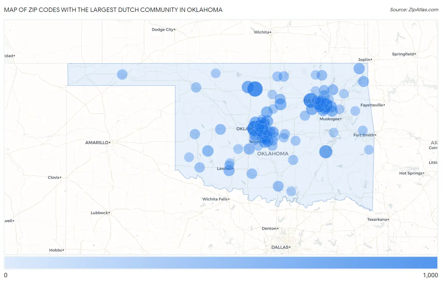 Zip Codes with the Largest Dutch Community in Oklahoma Map