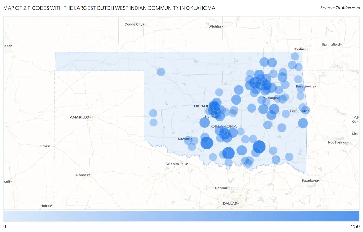 Zip Codes with the Largest Dutch West Indian Community in Oklahoma Map