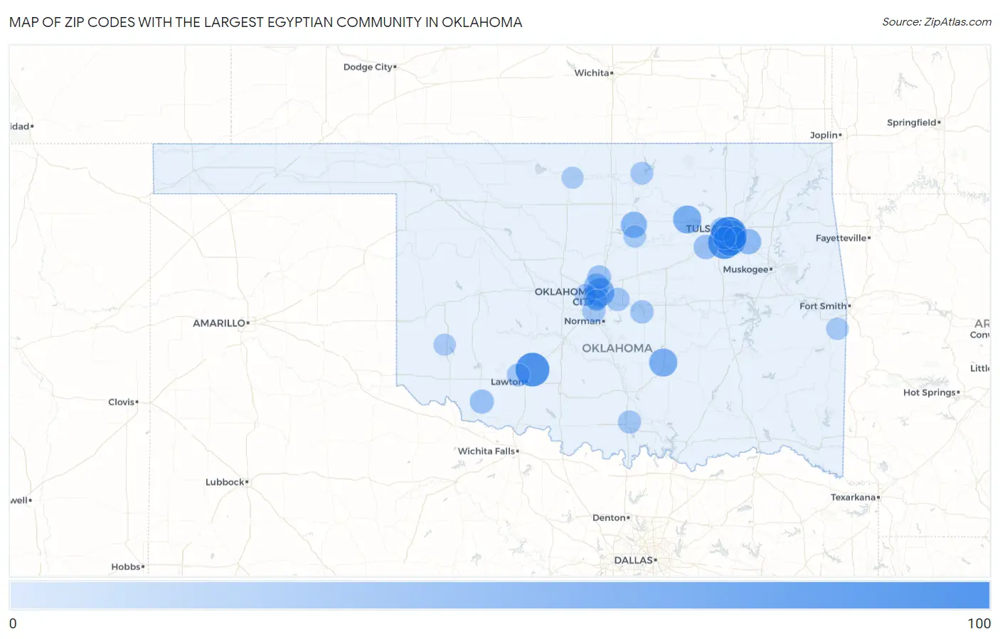 Zip Codes with the Largest Egyptian Community in Oklahoma Map