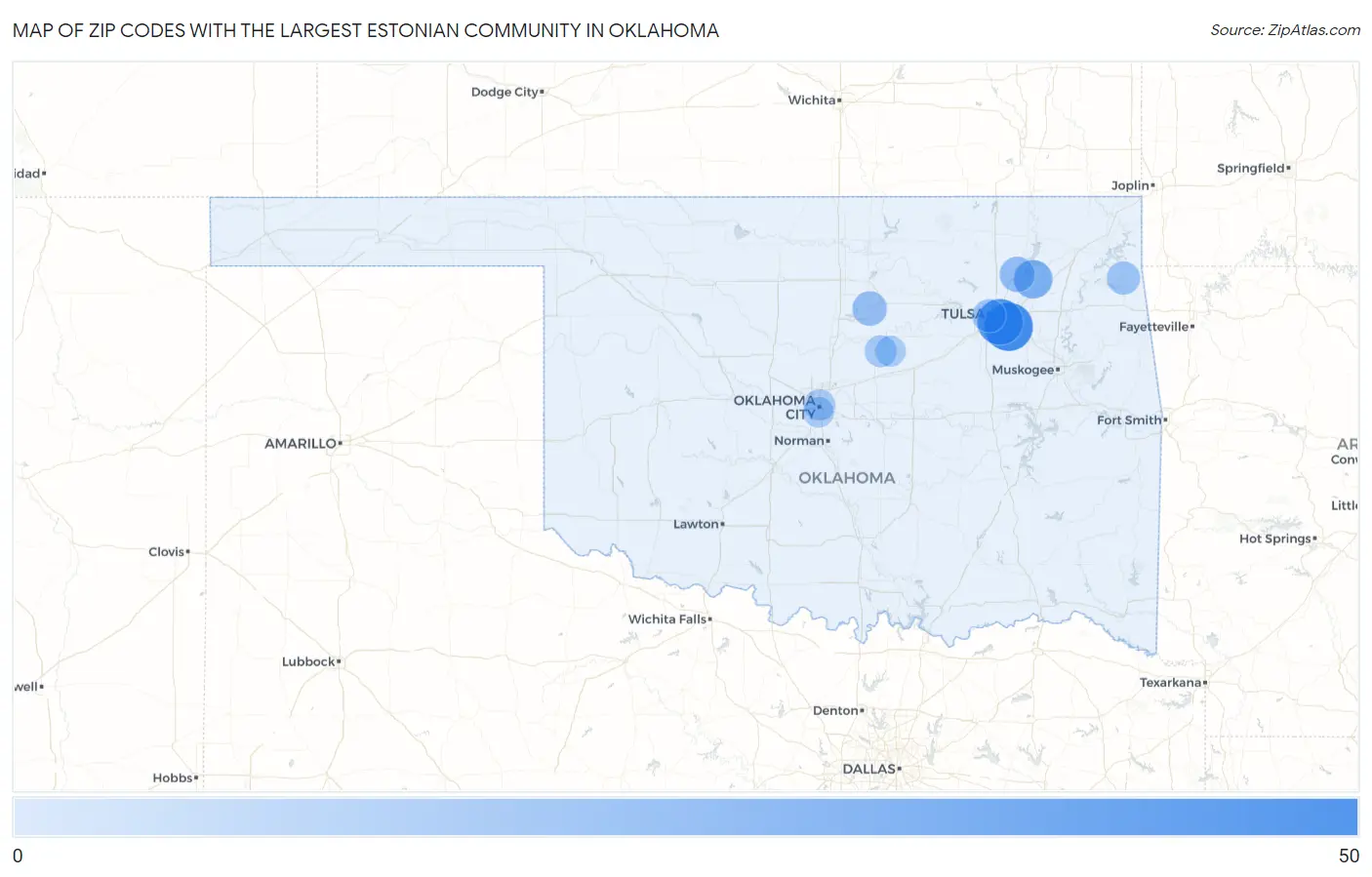 Zip Codes with the Largest Estonian Community in Oklahoma Map