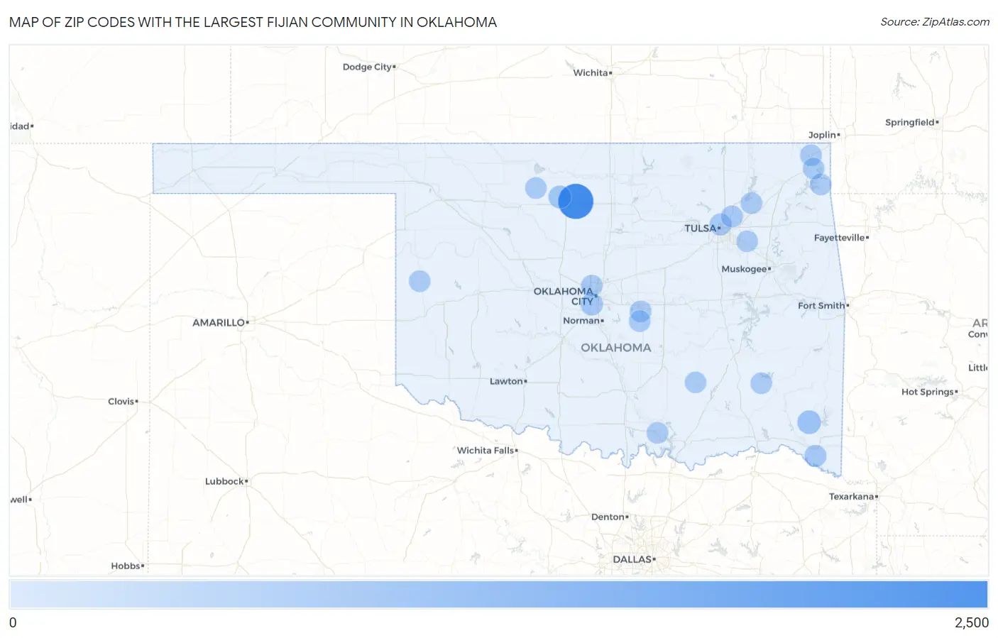Zip Codes with the Largest Fijian Community in Oklahoma Map
