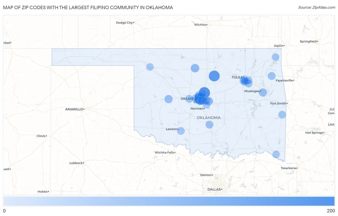 Zip Codes with the Largest Filipino Community in Oklahoma Map