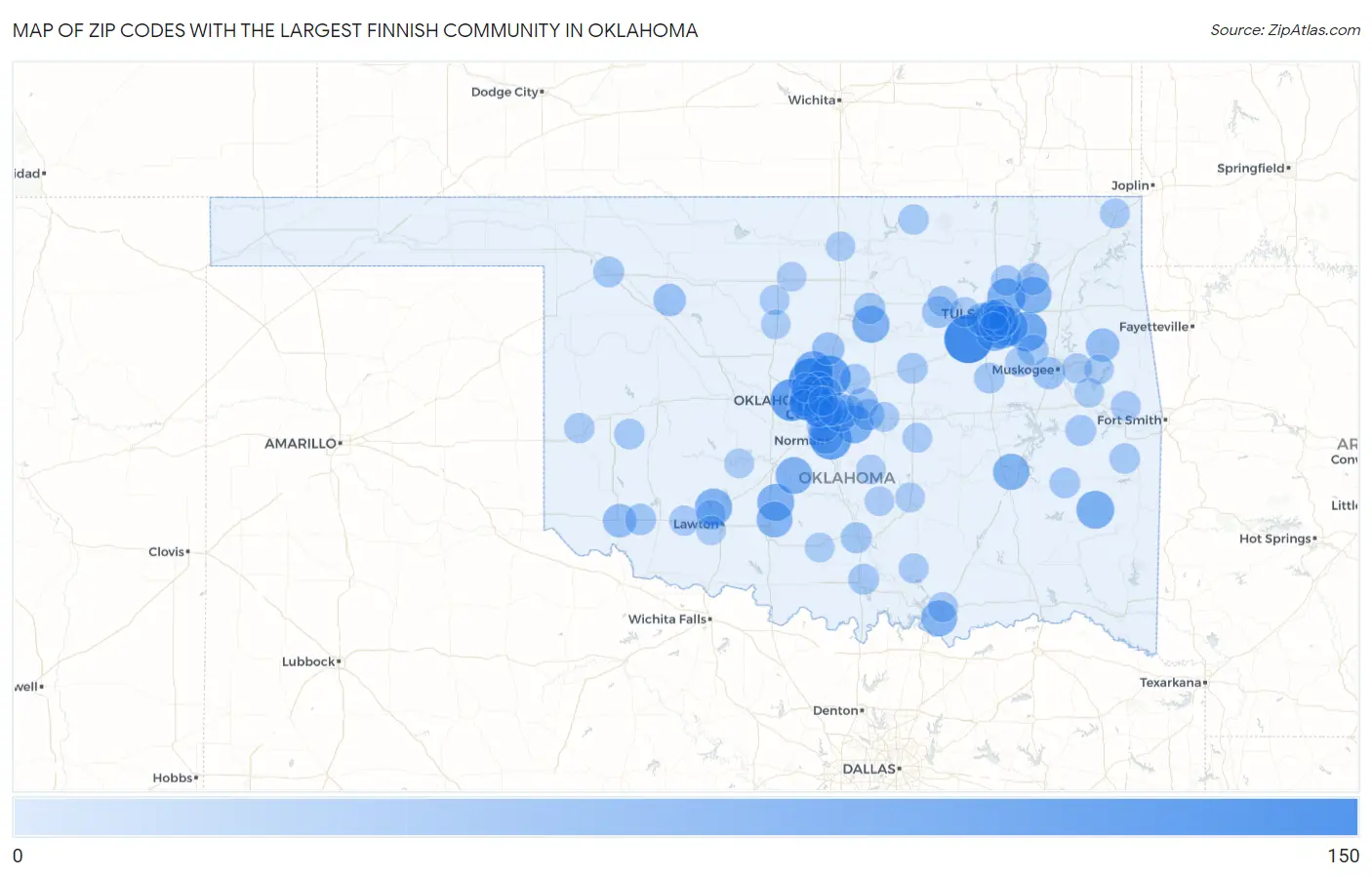 Zip Codes with the Largest Finnish Community in Oklahoma Map
