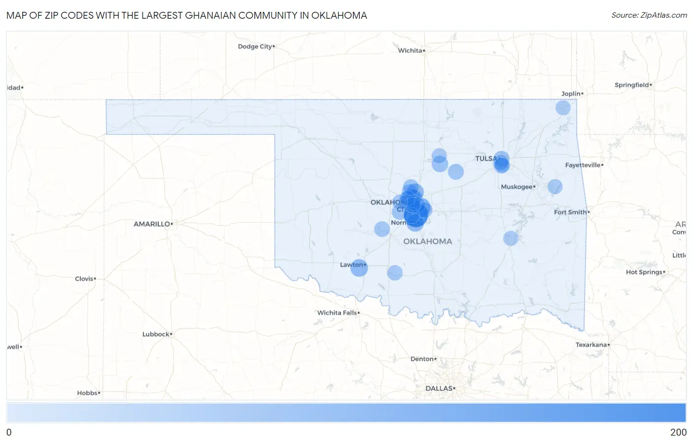 Zip Codes with the Largest Ghanaian Community in Oklahoma Map