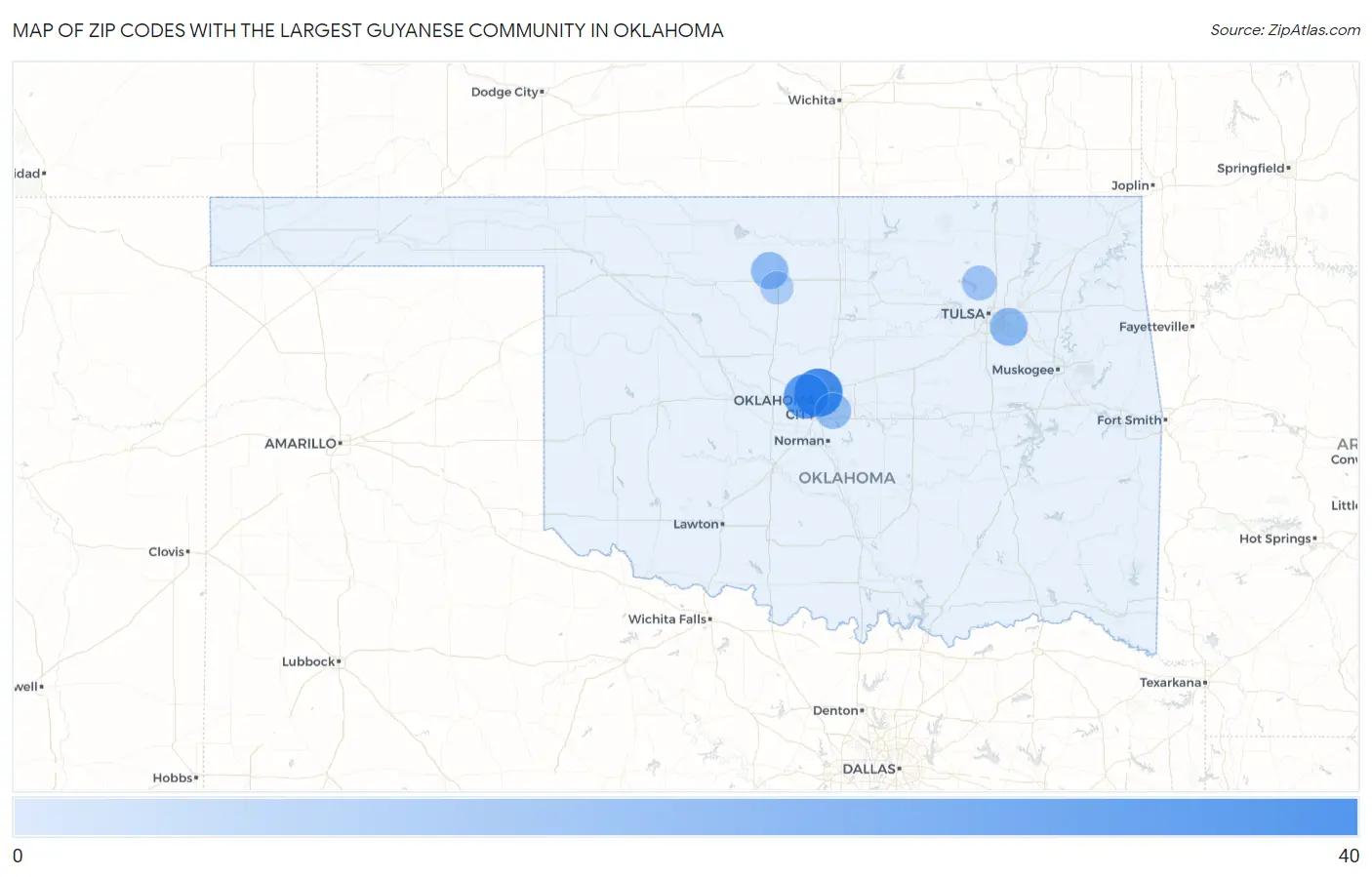 Zip Codes with the Largest Guyanese Community in Oklahoma Map