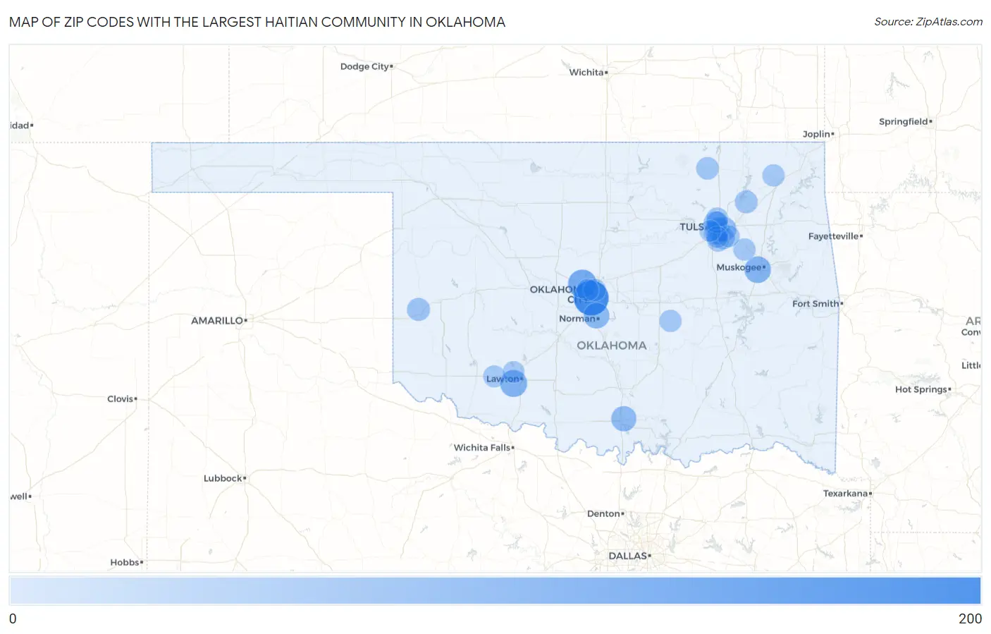Zip Codes with the Largest Haitian Community in Oklahoma Map
