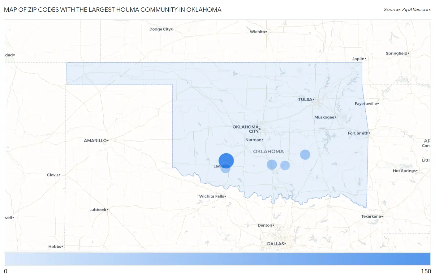 Zip Codes with the Largest Houma Community in Oklahoma Map
