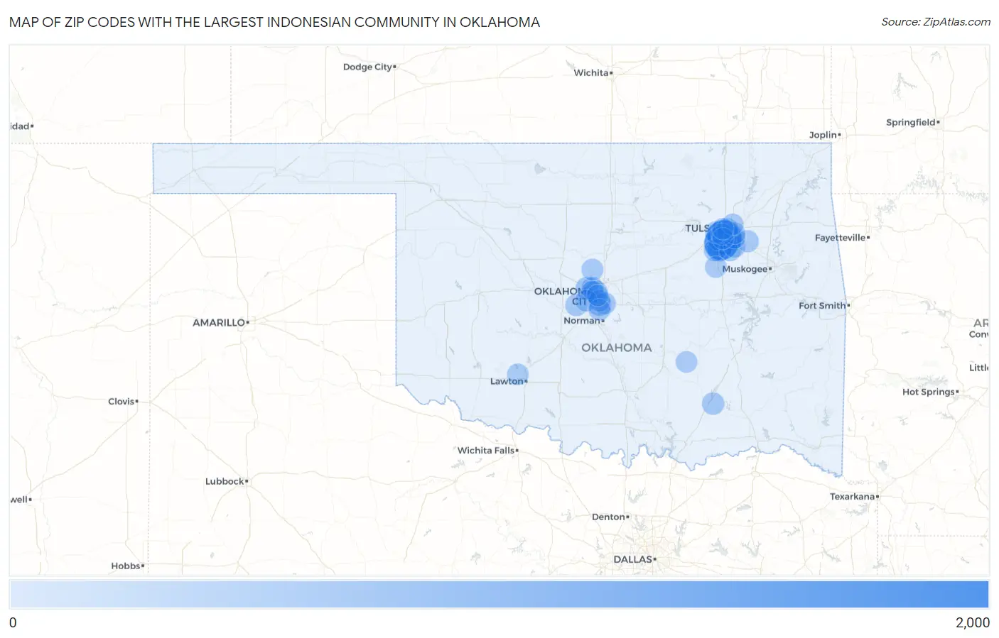 Zip Codes with the Largest Indonesian Community in Oklahoma Map