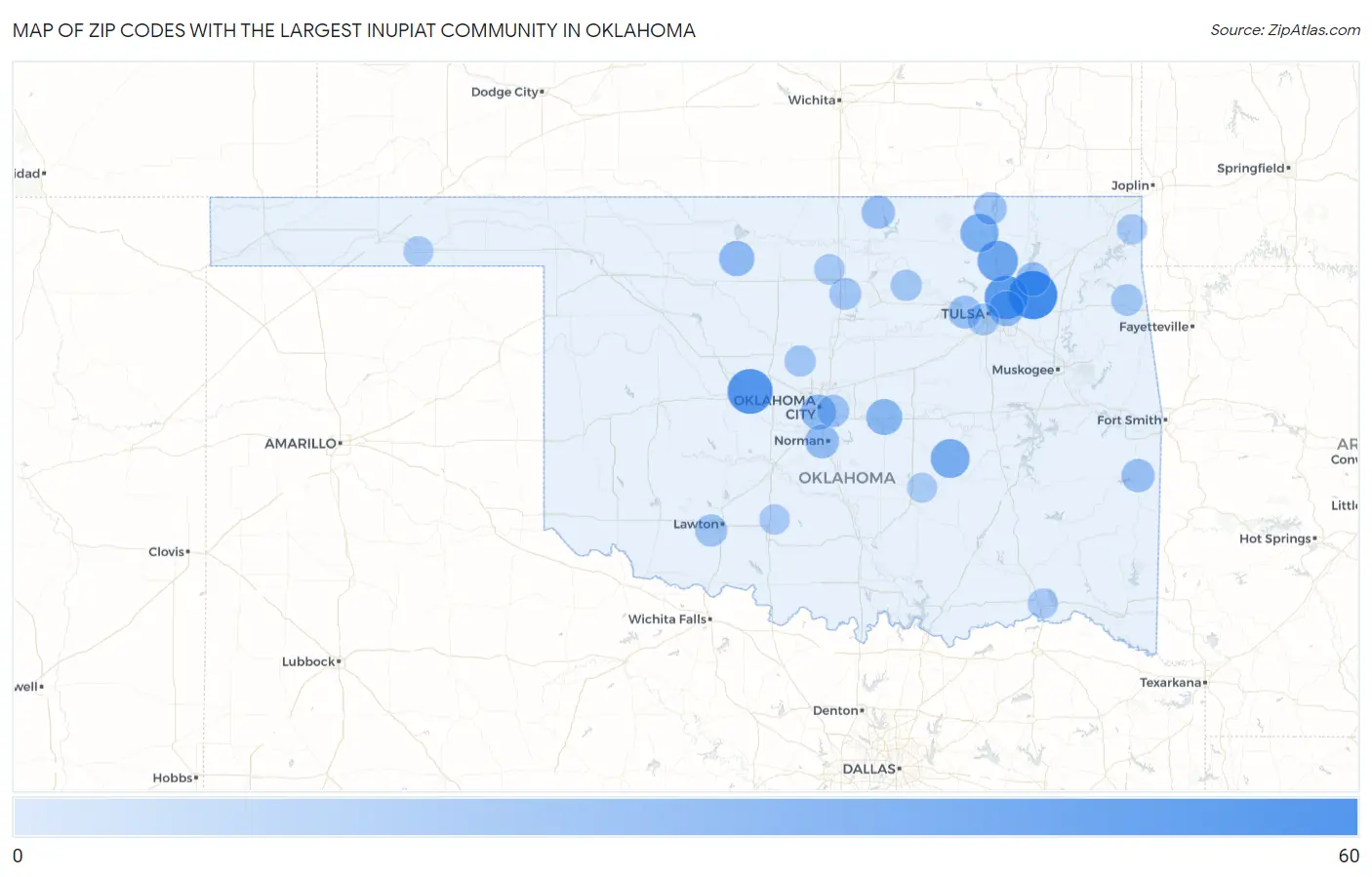 Zip Codes with the Largest Inupiat Community in Oklahoma Map