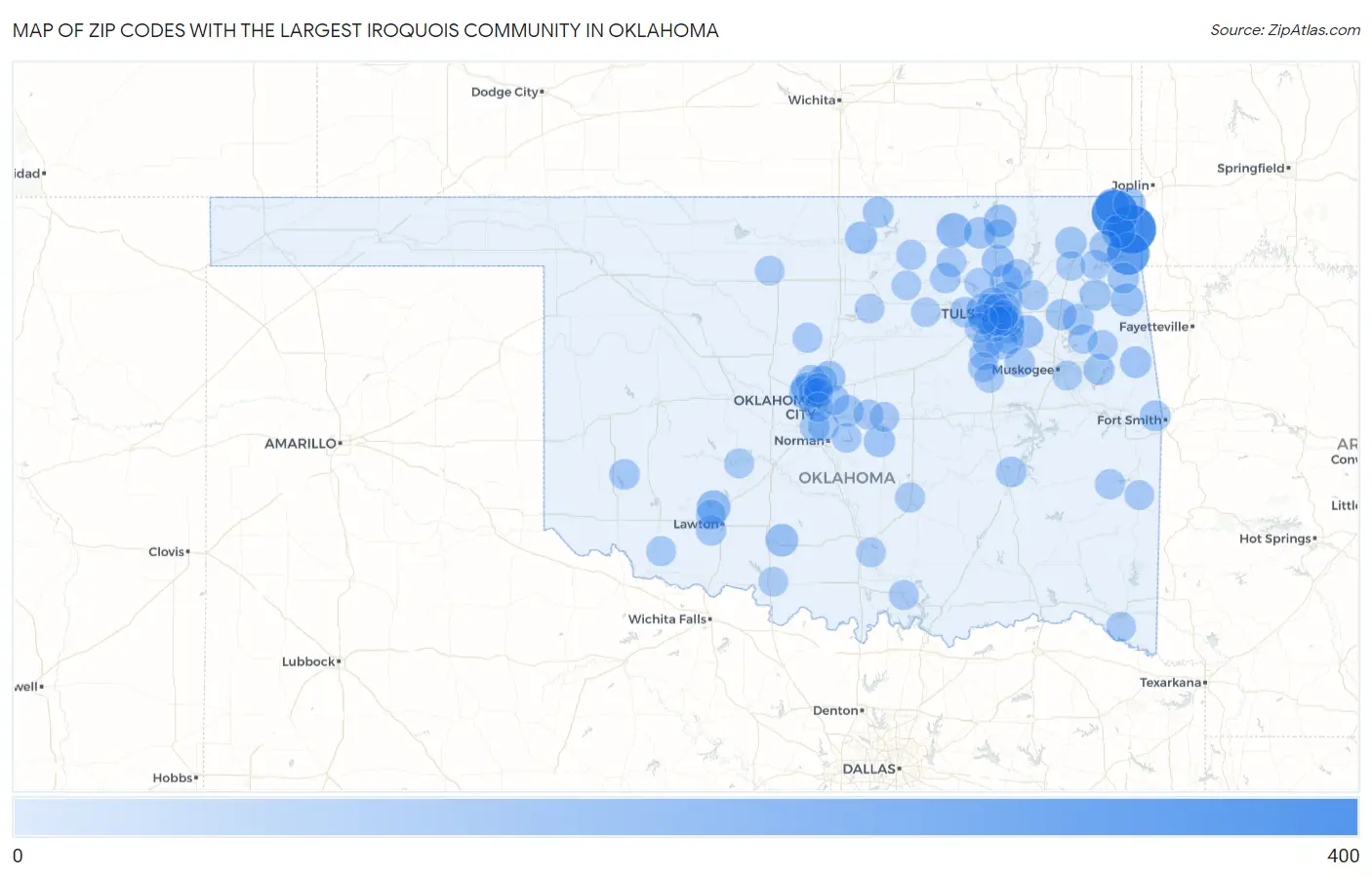 Zip Codes with the Largest Iroquois Community in Oklahoma Map