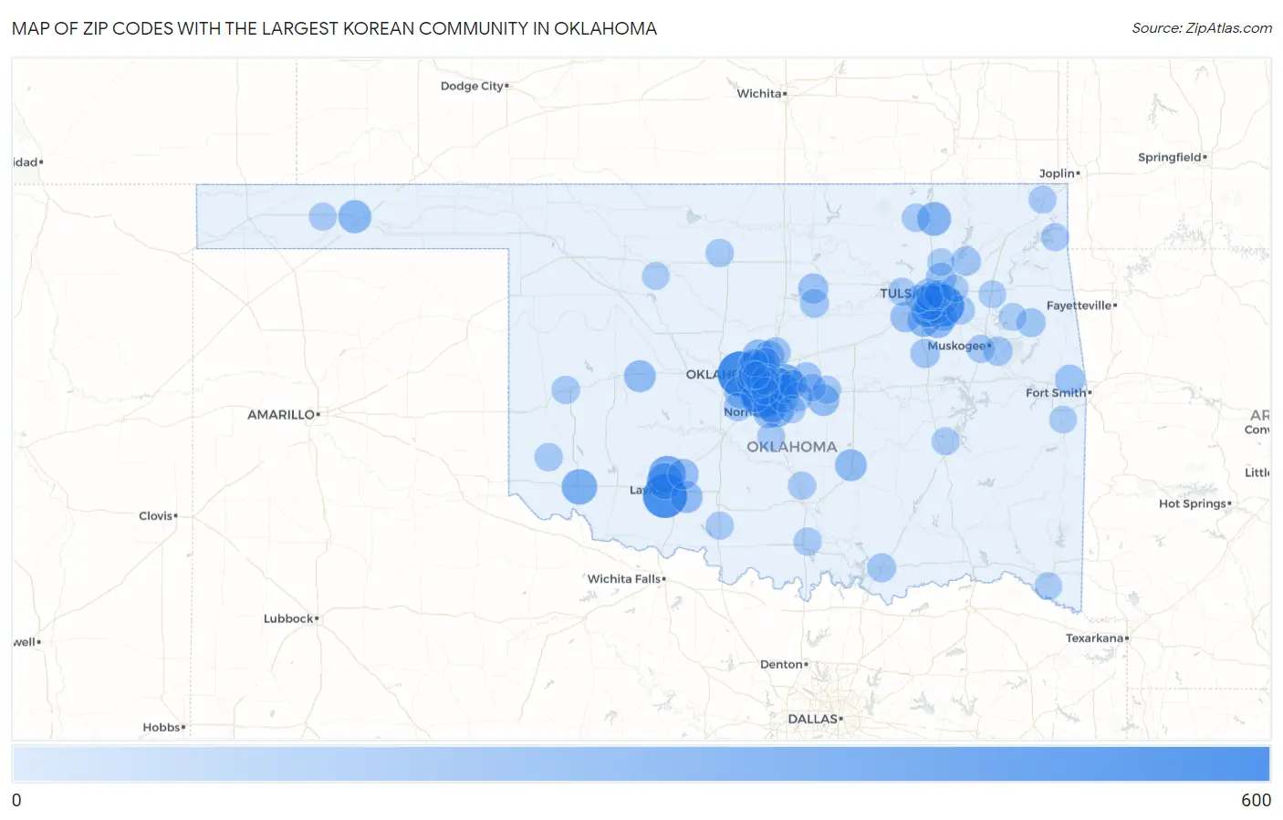 Zip Codes with the Largest Korean Community in Oklahoma Map