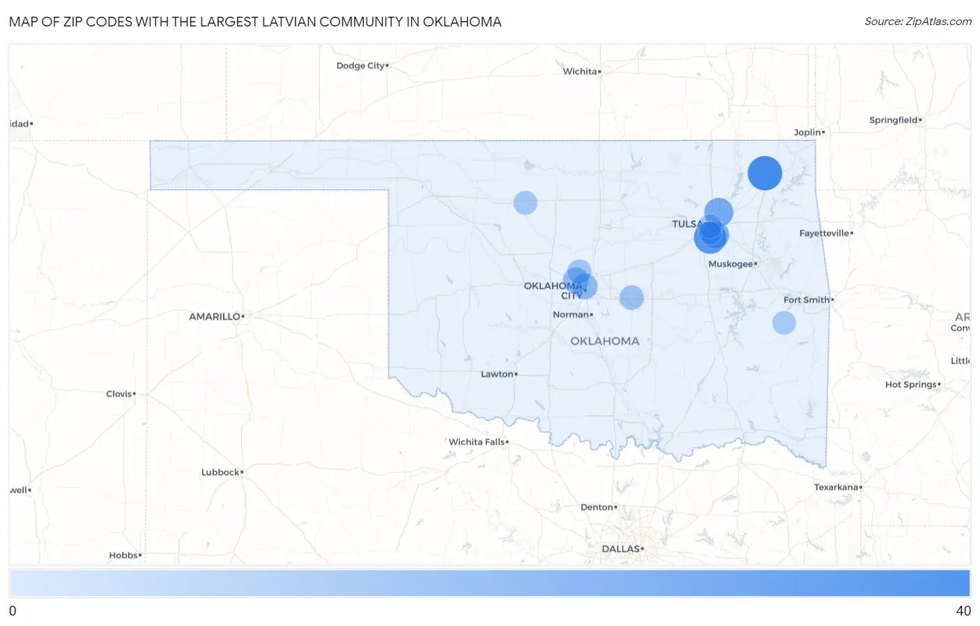 Zip Codes with the Largest Latvian Community in Oklahoma Map