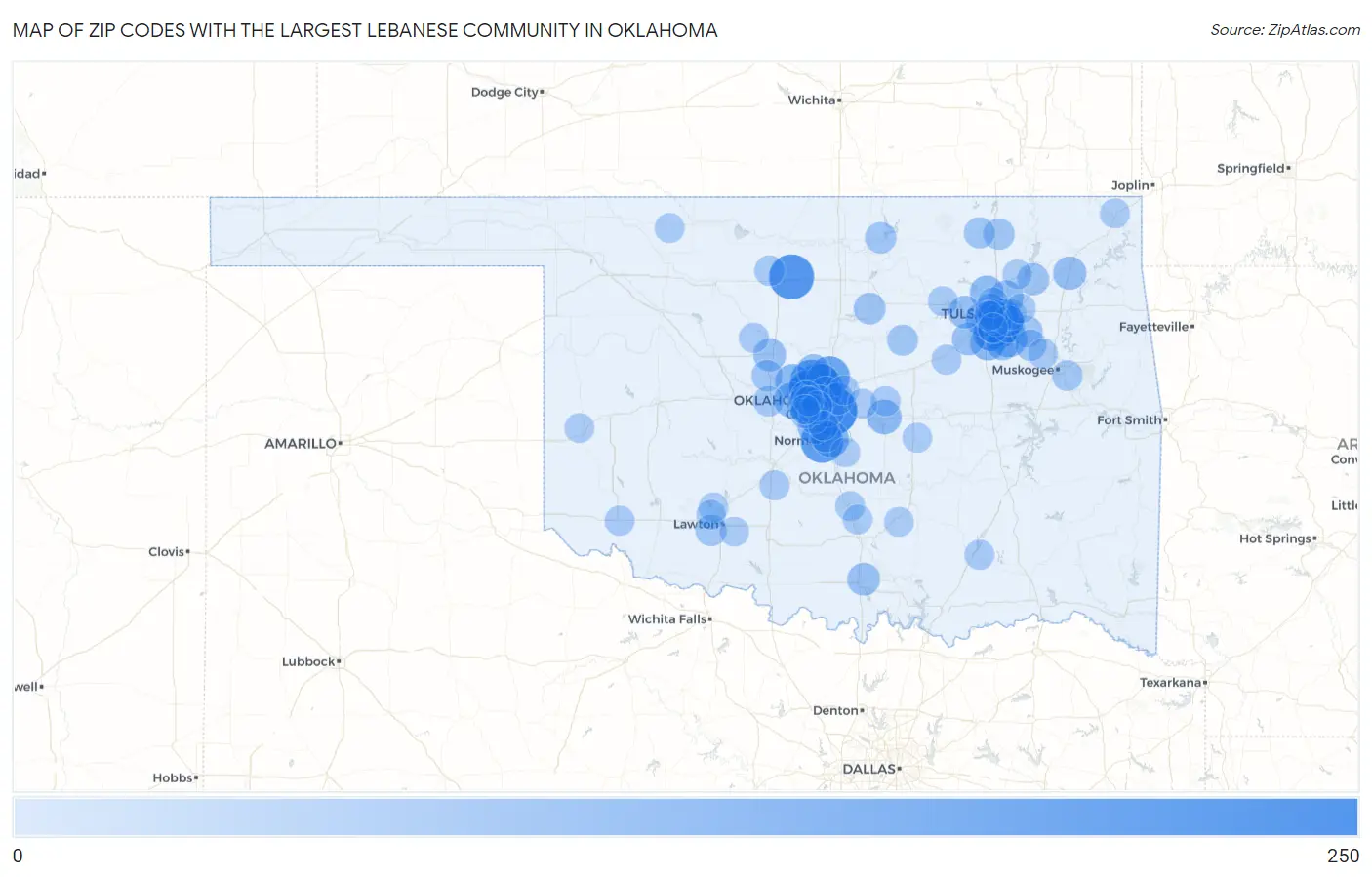 Zip Codes with the Largest Lebanese Community in Oklahoma Map