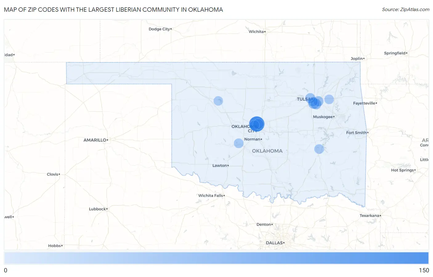 Zip Codes with the Largest Liberian Community in Oklahoma Map