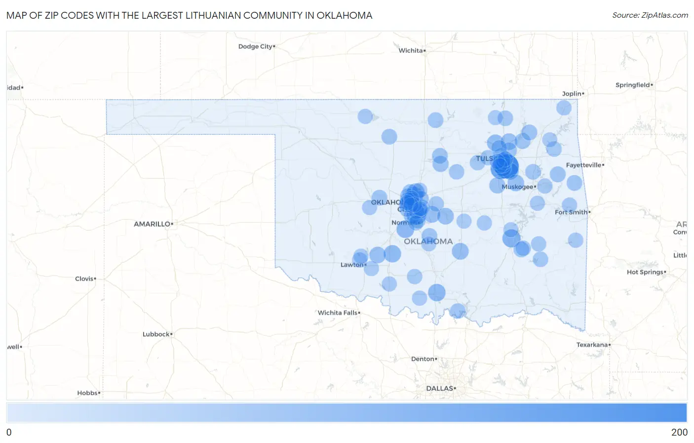 Zip Codes with the Largest Lithuanian Community in Oklahoma Map
