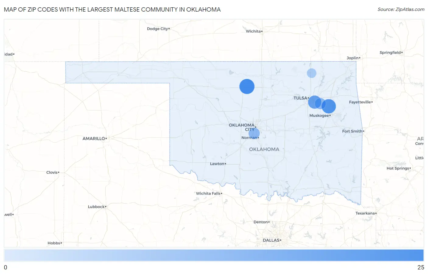 Zip Codes with the Largest Maltese Community in Oklahoma Map