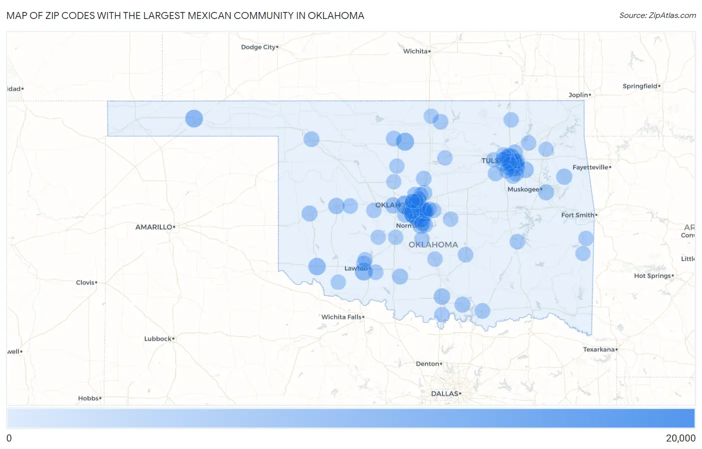 Zip Codes with the Largest Mexican Community in Oklahoma Map