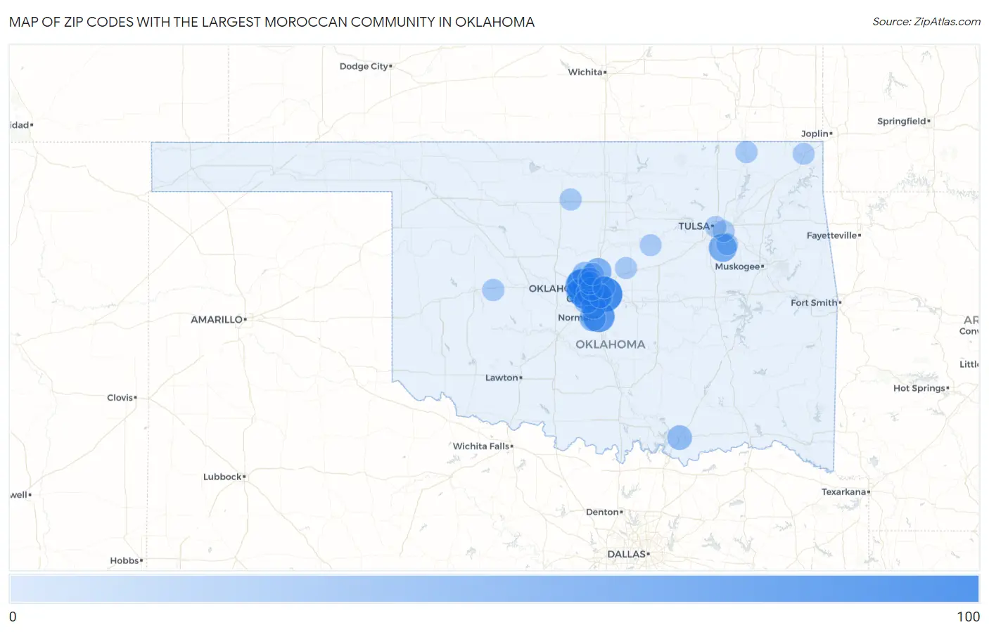 Zip Codes with the Largest Moroccan Community in Oklahoma Map