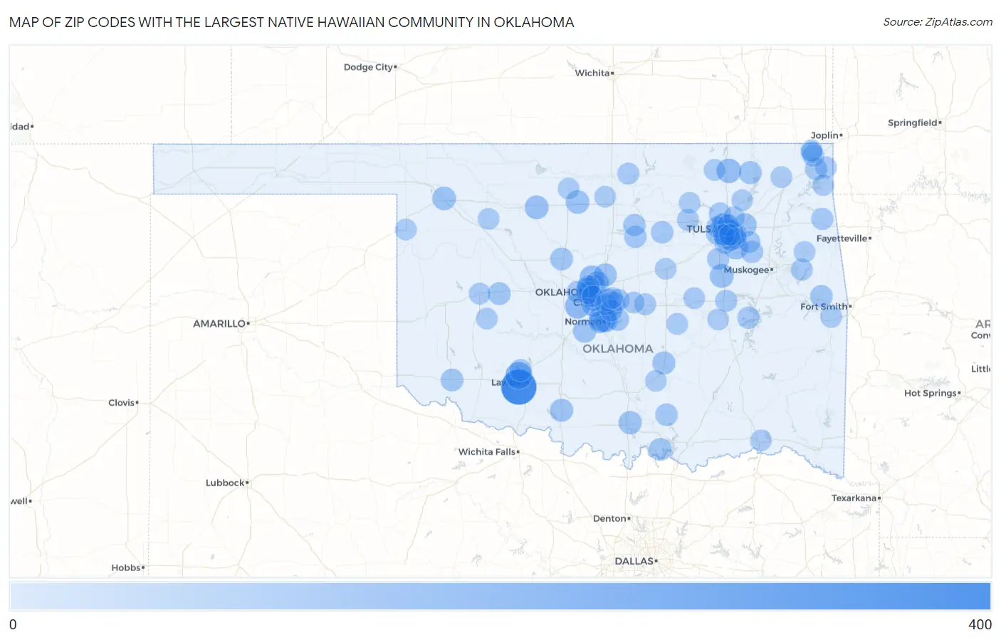 Zip Codes with the Largest Native Hawaiian Community in Oklahoma Map