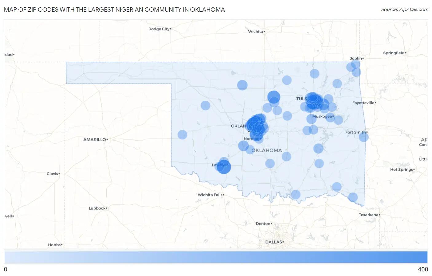 Zip Codes with the Largest Nigerian Community in Oklahoma Map