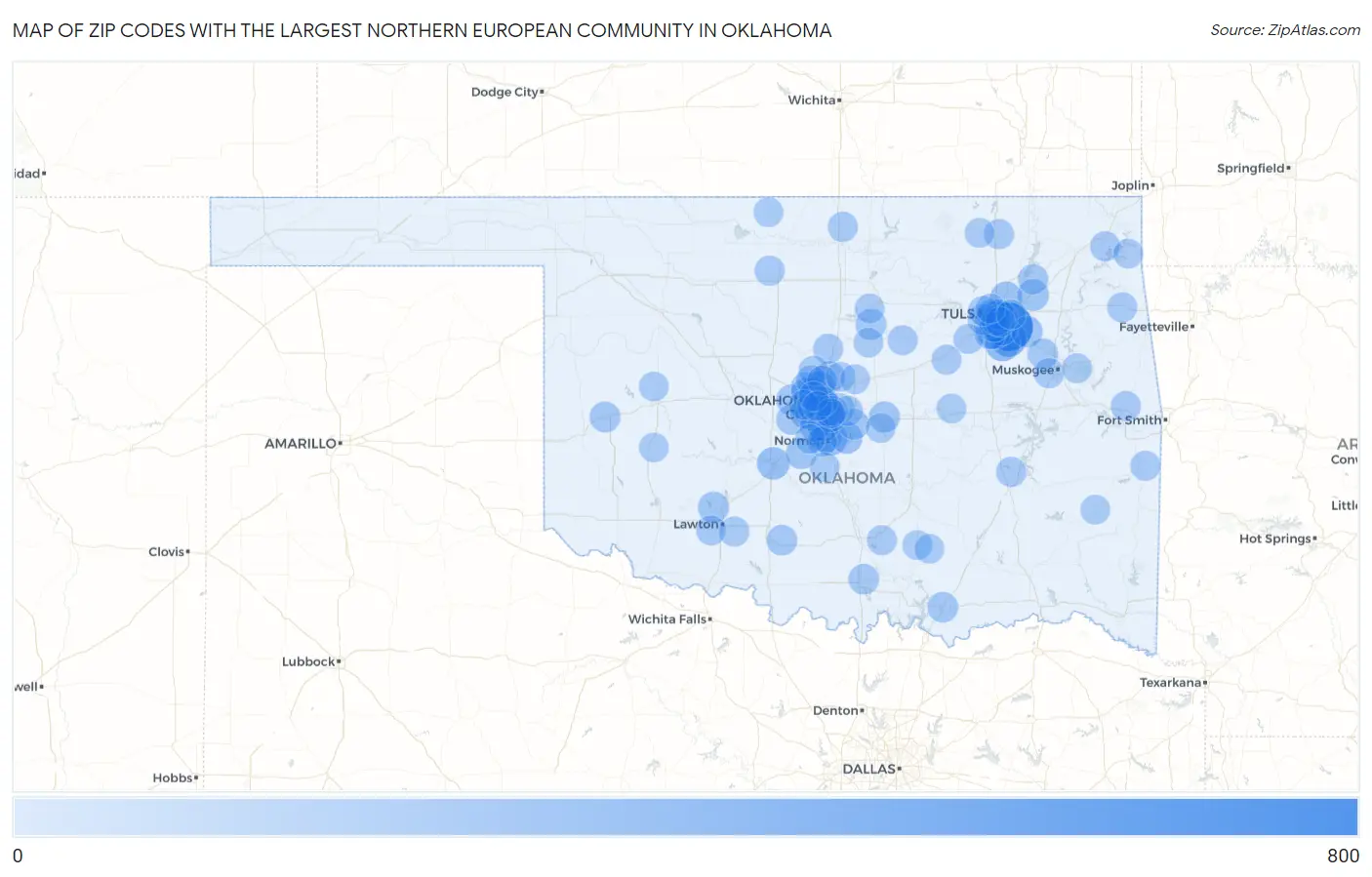 Zip Codes with the Largest Northern European Community in Oklahoma Map