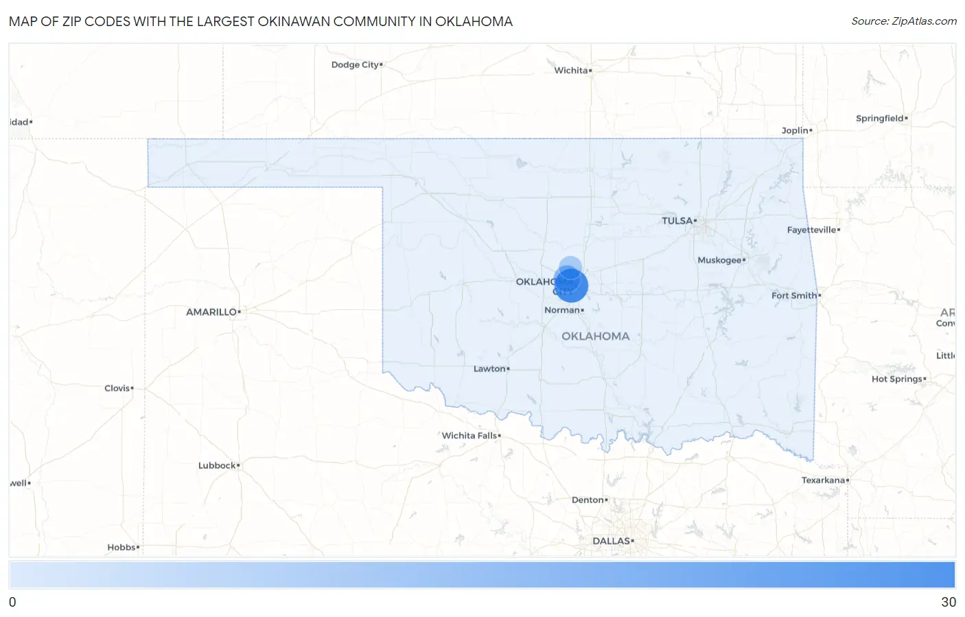 Zip Codes with the Largest Okinawan Community in Oklahoma Map