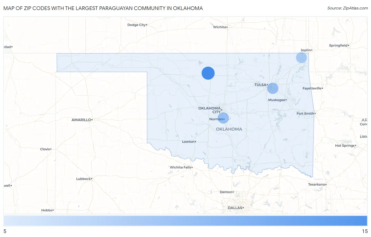 Zip Codes with the Largest Paraguayan Community in Oklahoma Map
