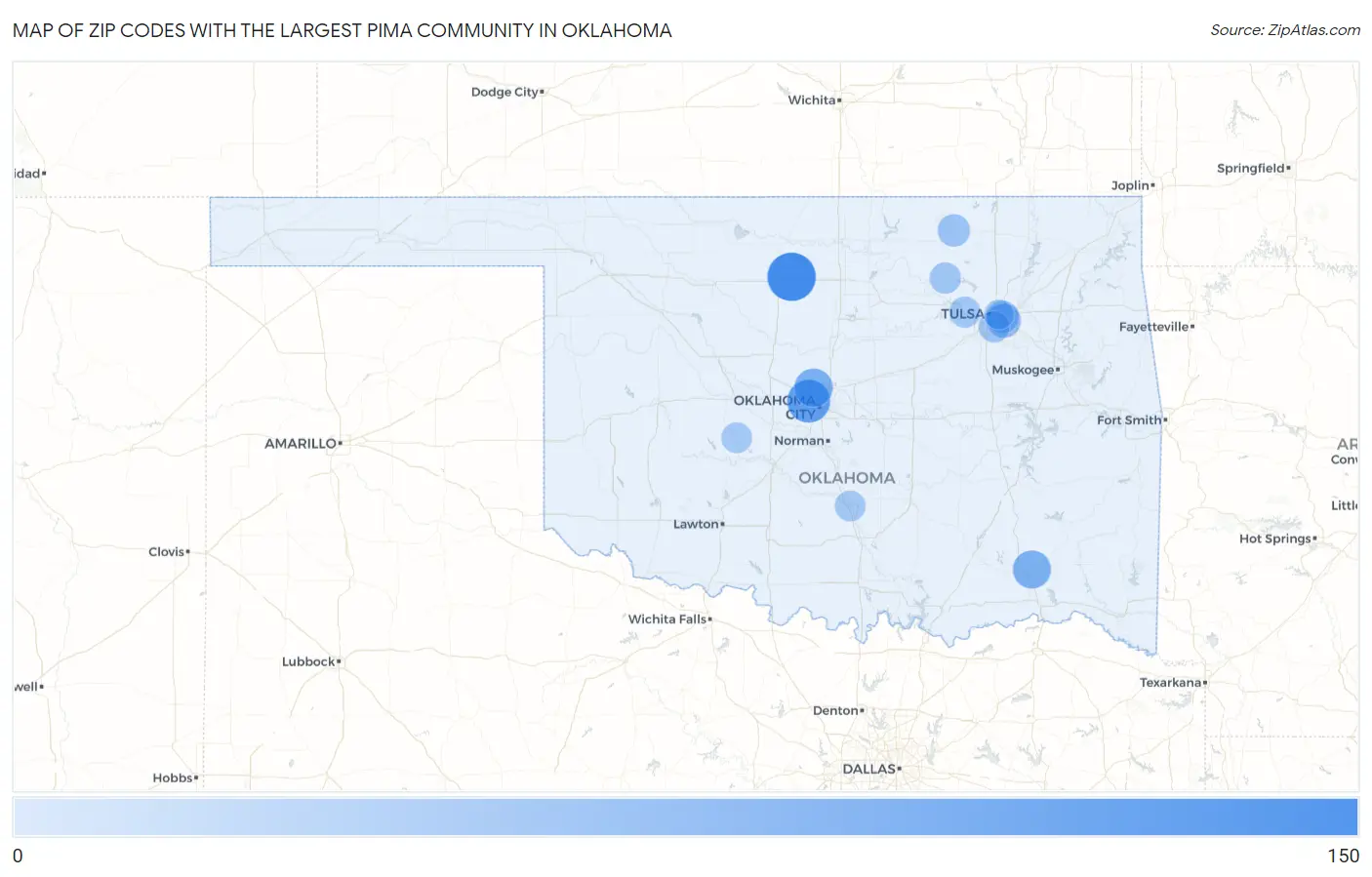 Zip Codes with the Largest Pima Community in Oklahoma Map