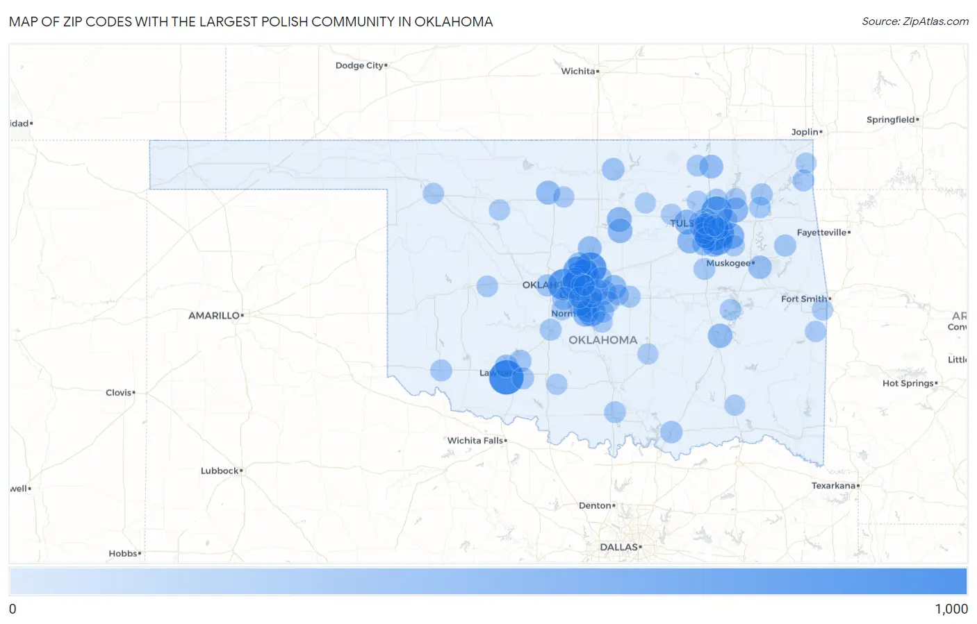 Zip Codes with the Largest Polish Community in Oklahoma Map