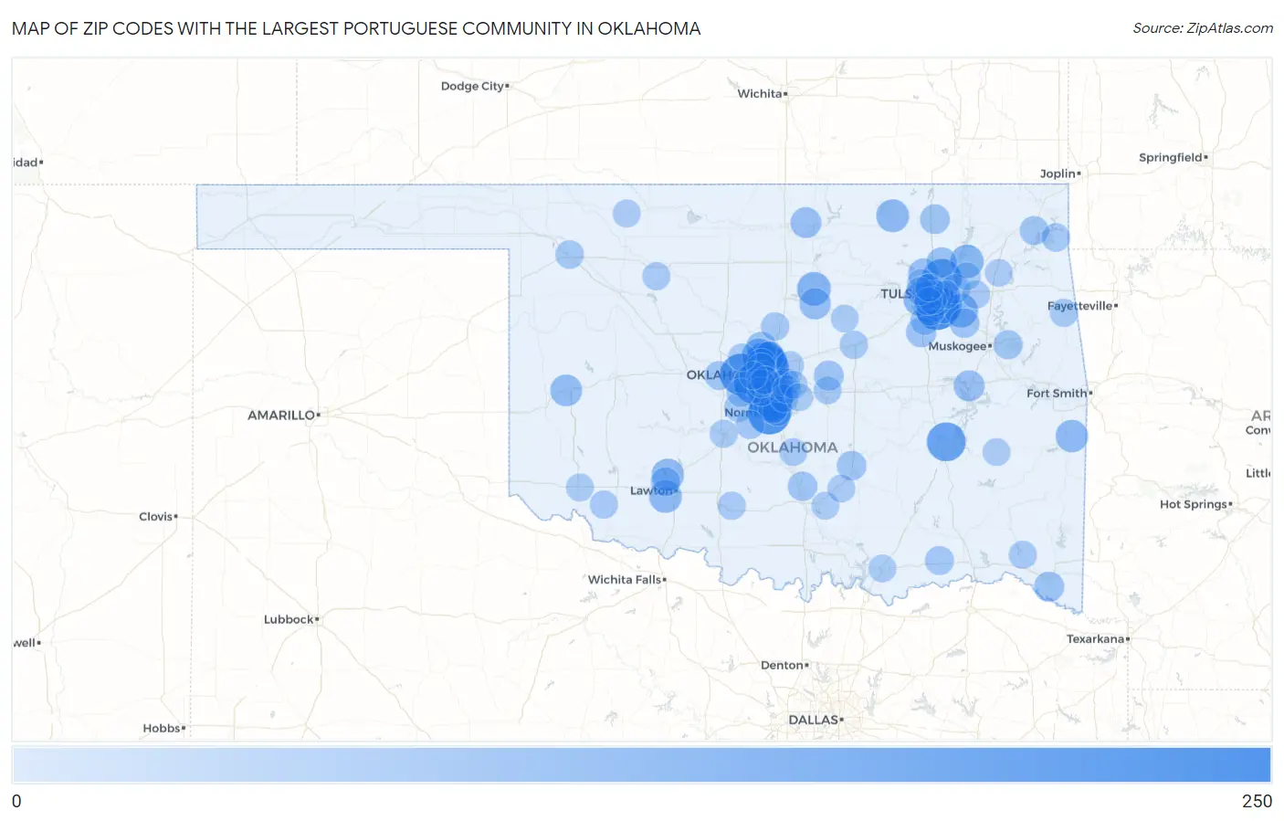 Zip Codes with the Largest Portuguese Community in Oklahoma Map