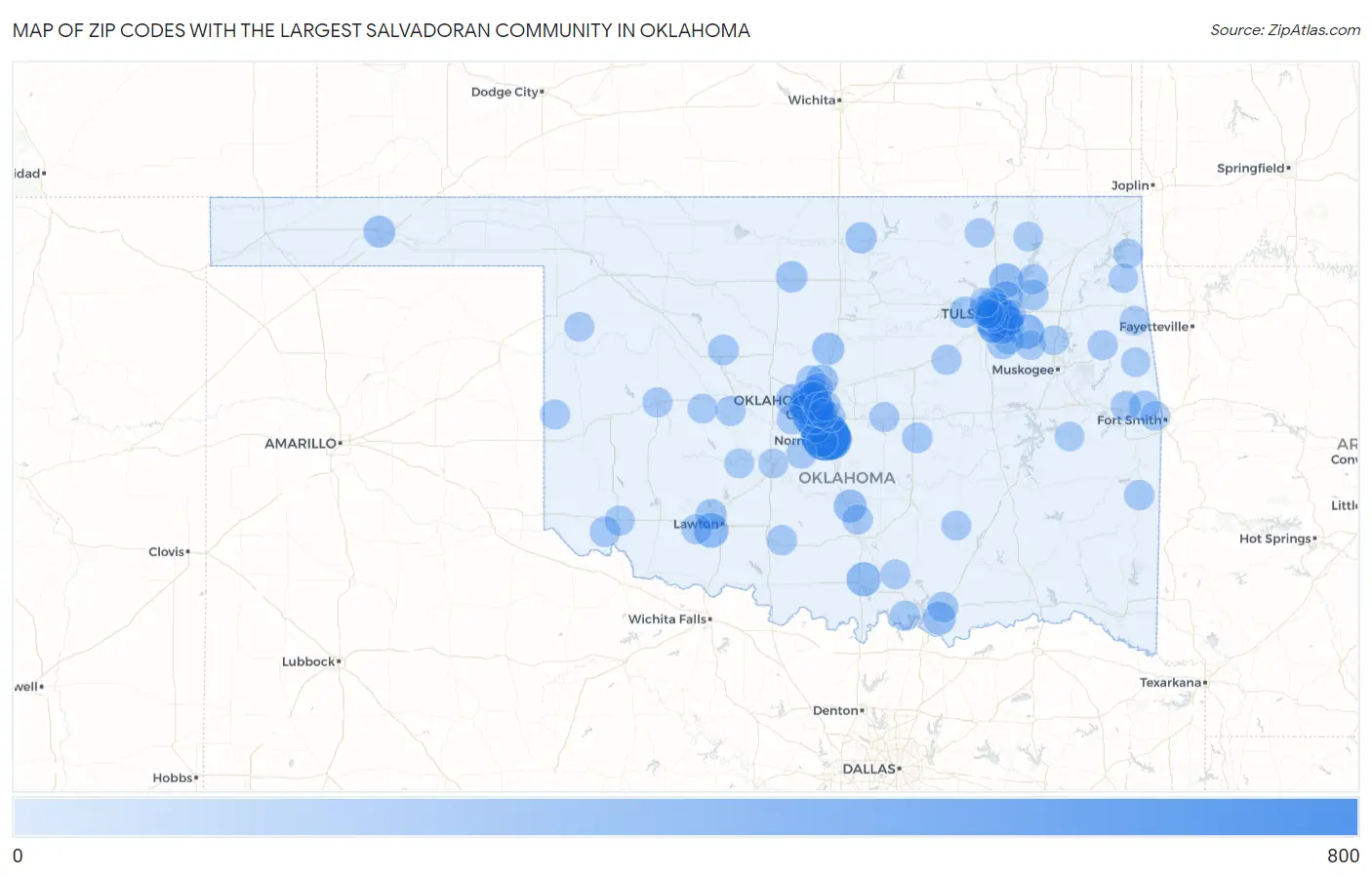Zip Codes with the Largest Salvadoran Community in Oklahoma Map