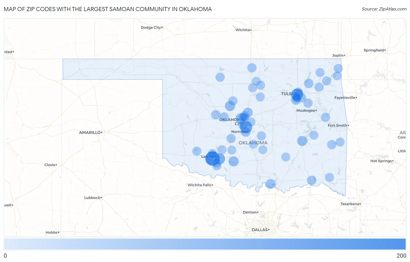 Zip Codes with the Largest Samoan Community in Oklahoma Map