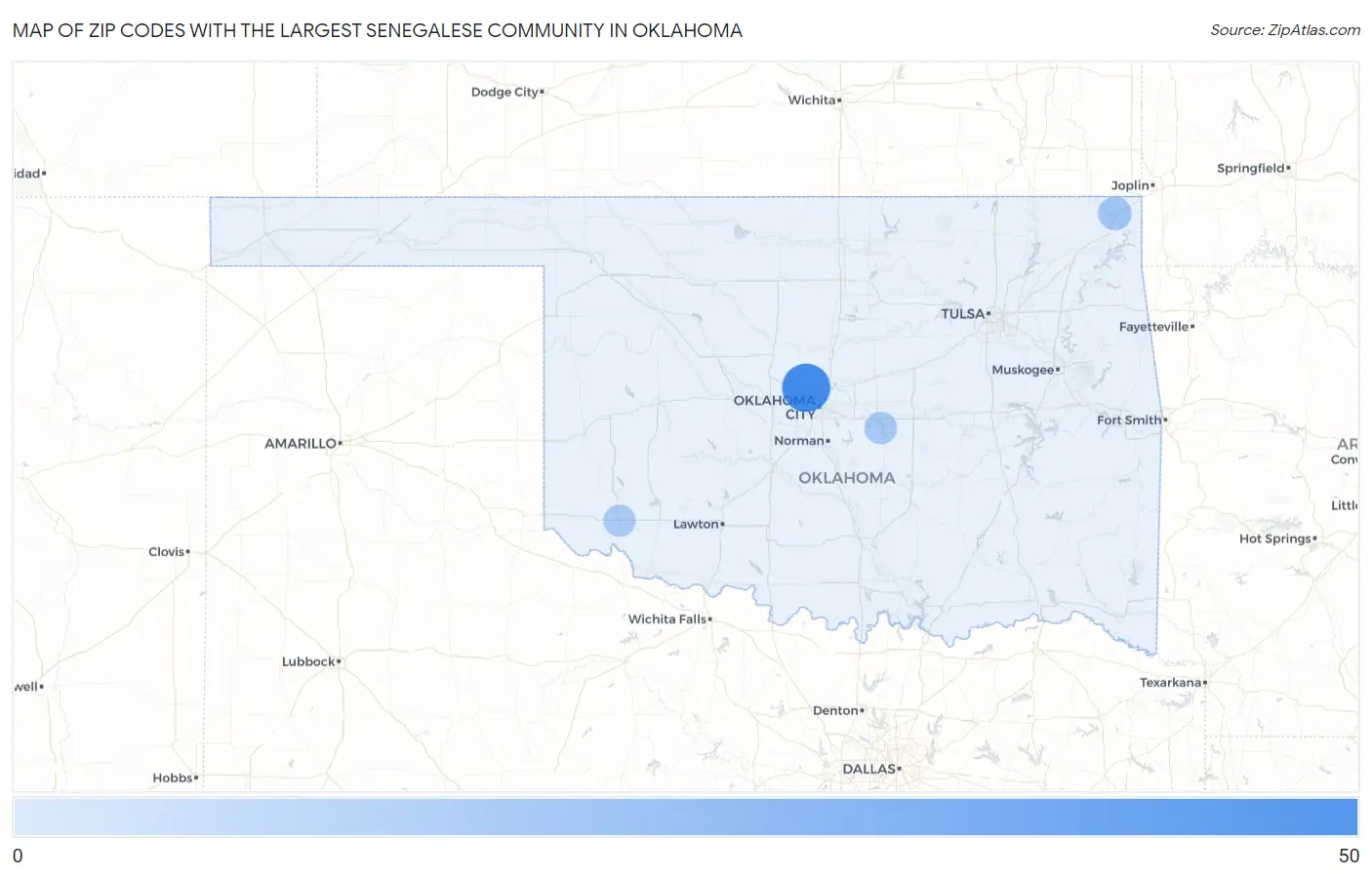 Zip Codes with the Largest Senegalese Community in Oklahoma Map