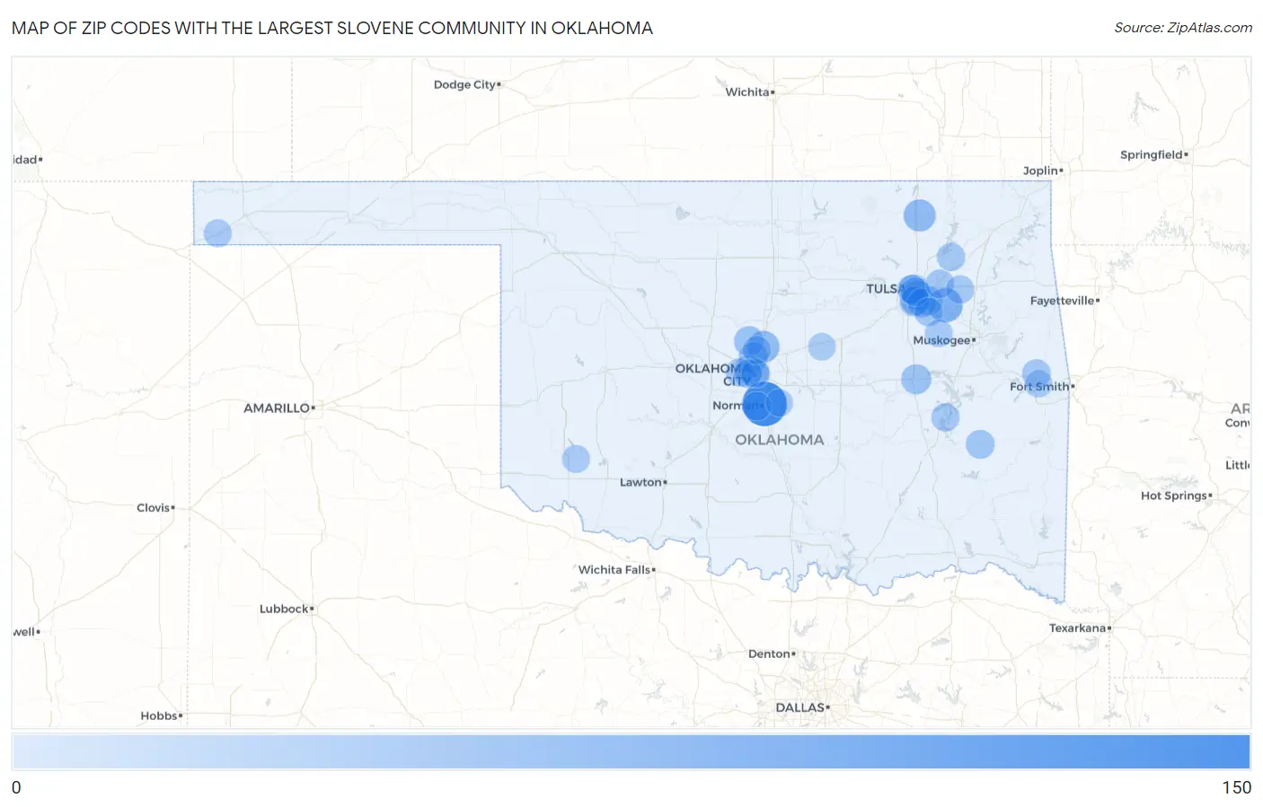 Zip Codes with the Largest Slovene Community in Oklahoma Map
